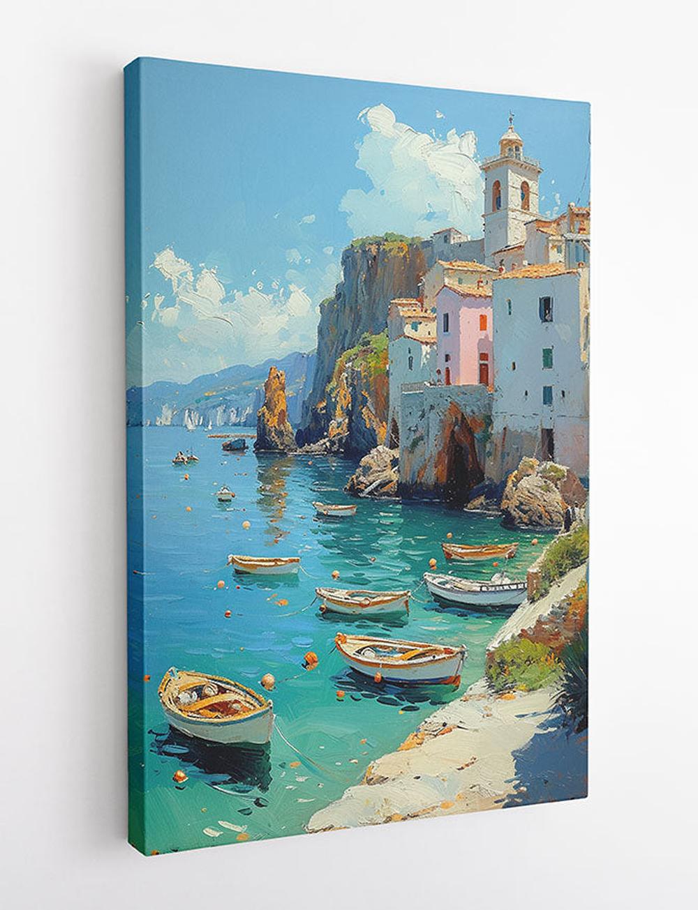 Amalfi Coast Seaside Village – Mediterranean Harbor Canvas Wall Art – T944 – AiPrintLab