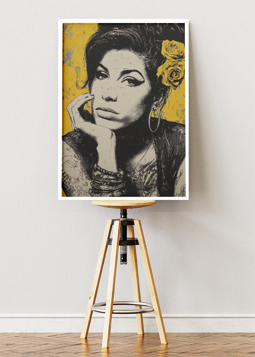 Amy Winehouse Black & Gold Portrait Wall Art Poster & Canvas