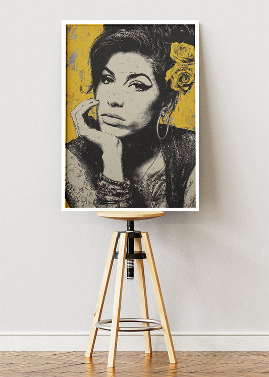 Amy Winehouse Black & Gold Portrait Wall Art Poster & Canvas