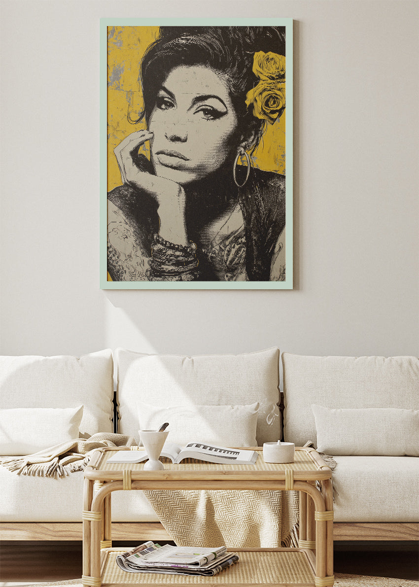 Amy Winehouse Black & Gold Portrait Wall Art Poster & Canvas