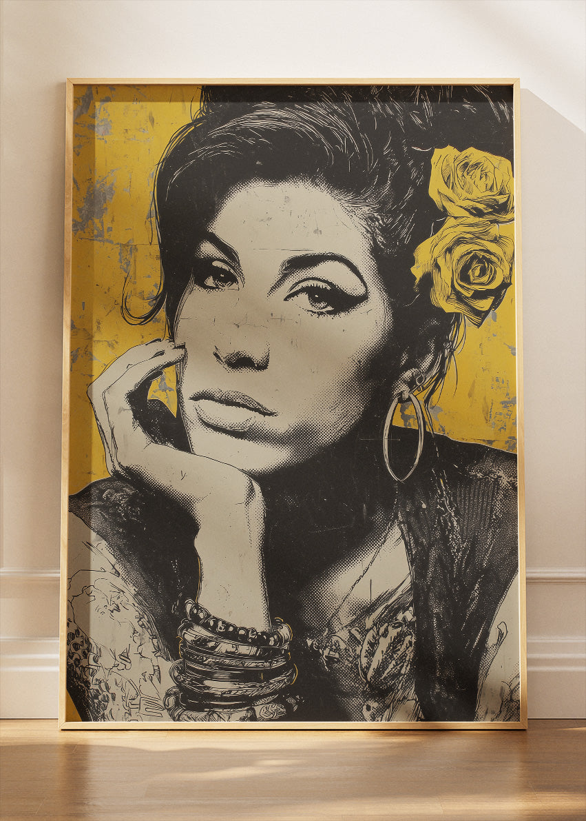 Amy Winehouse Black & Gold Portrait Wall Art Poster & Canvas