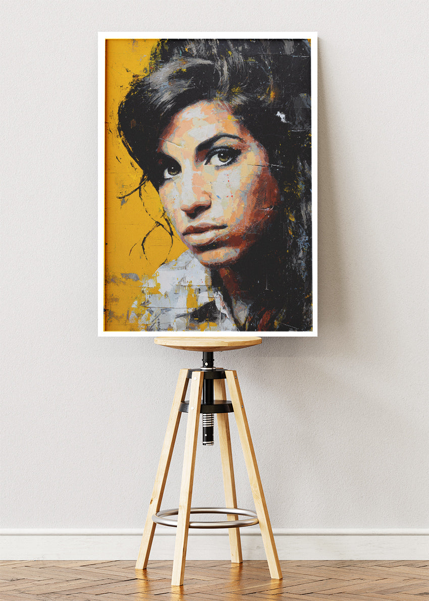 Amy Winehouse Yellow Urban Portrait Wall Art Poster & Canvas Print
