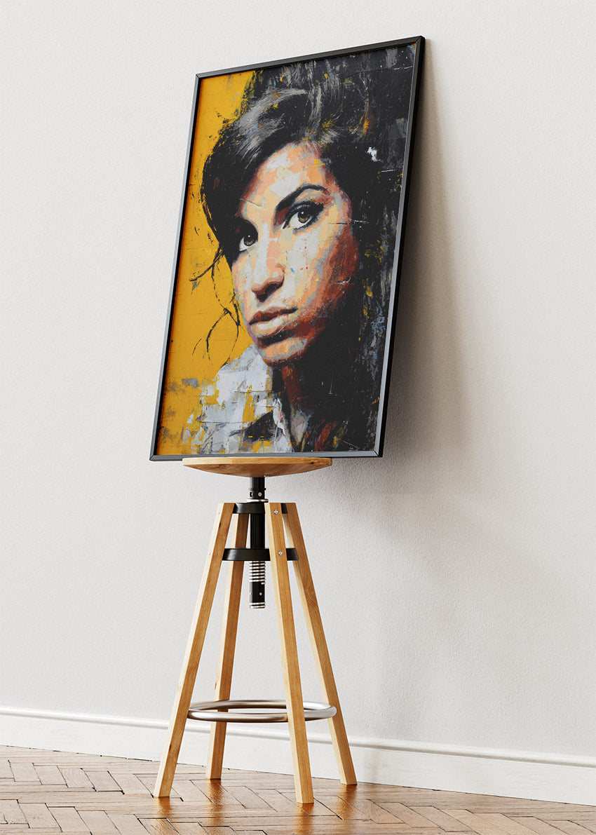 Amy Winehouse Yellow Urban Portrait Wall Art Poster & Canvas Print