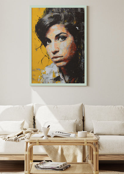 Amy Winehouse Yellow Urban Portrait Wall Art Poster & Canvas Print
