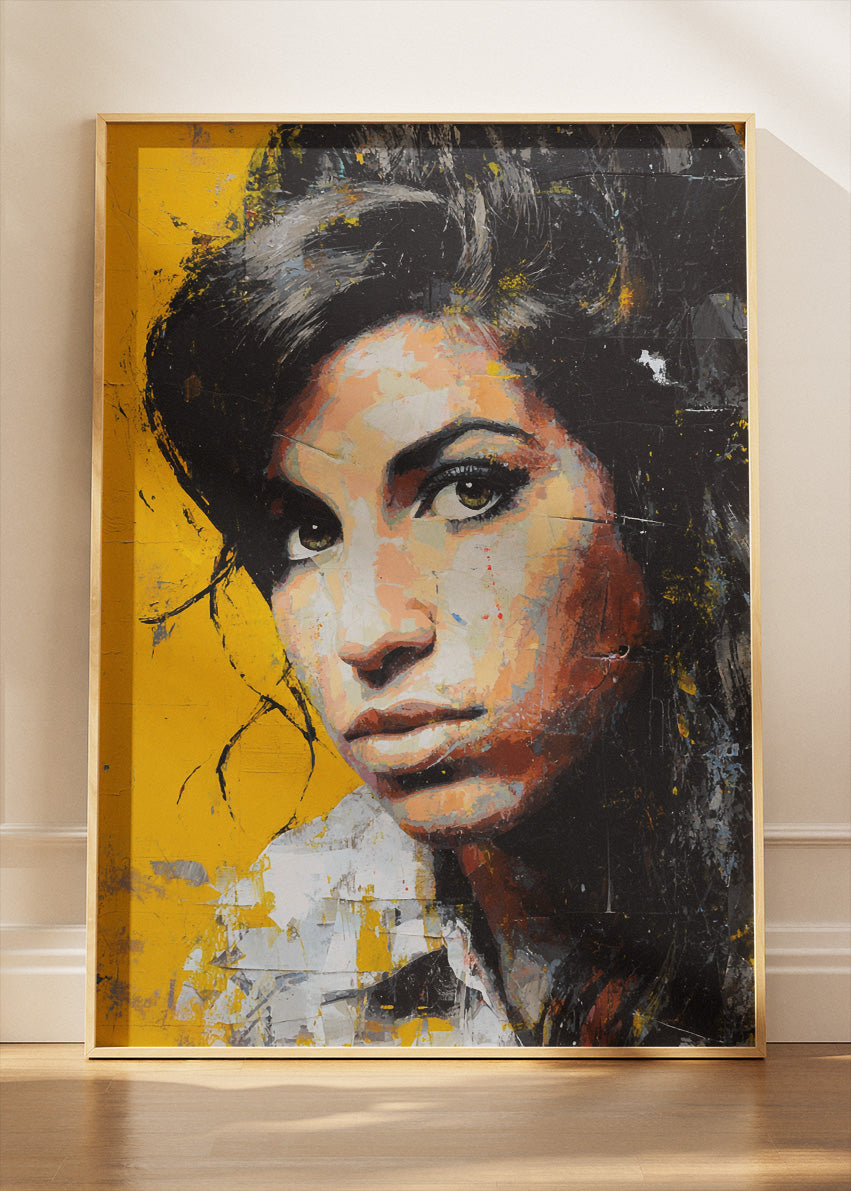 Amy Winehouse Yellow Urban Portrait Wall Art Poster & Canvas Print