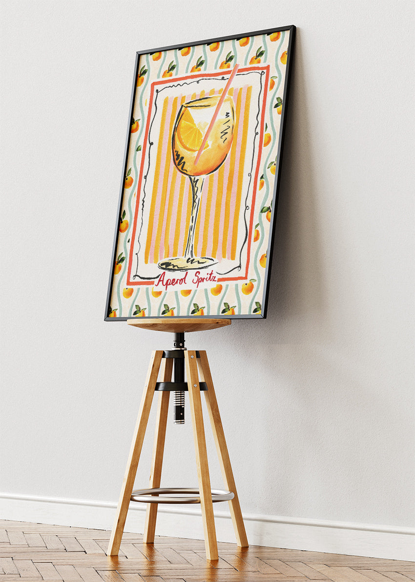Aperol Spritz Illustrated Poster & Canvas Print | Mediterranean Cocktail Wall Art