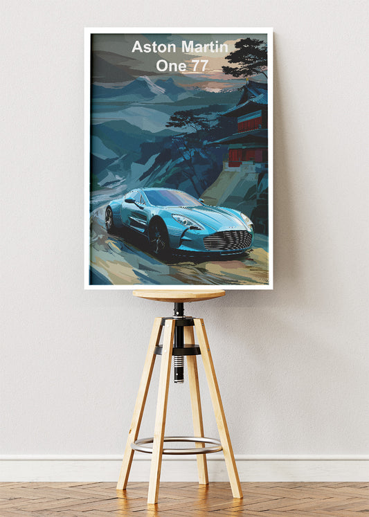 Aston Martin One-77 Scenic Art Poster & Canvas Print – Luxury Supercar Landscape Wall Art
