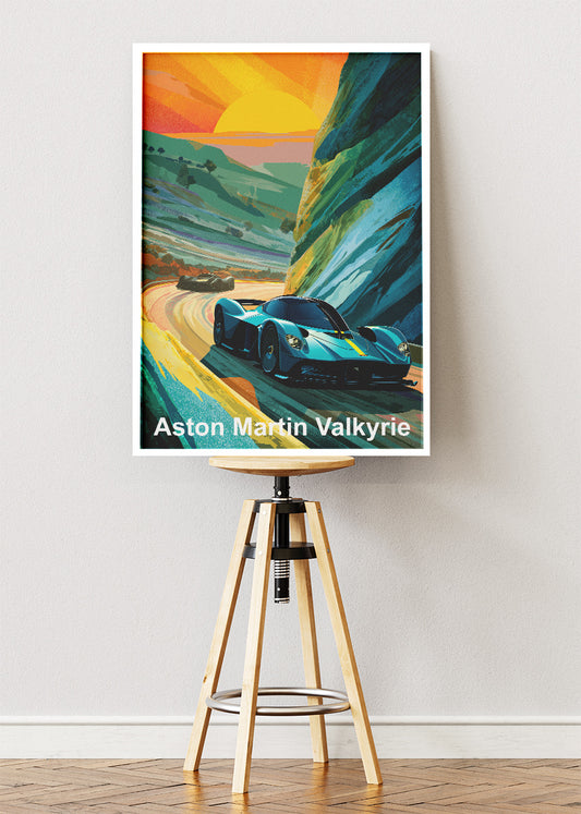 Aston Martin Valkyrie Scenic Drive Art Poster & Canvas Print – Hypercar Sunset Wall Art