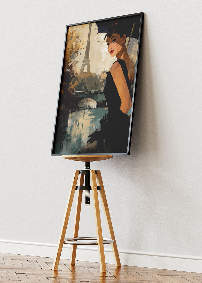 Audrey Hepburn Parisian Elegance – Eiffel Tower Vintage Style Wall Art Poster & Canvas Print