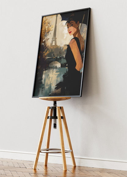 Audrey Hepburn Parisian Elegance – Eiffel Tower Vintage Style Wall Art Poster & Canvas Print