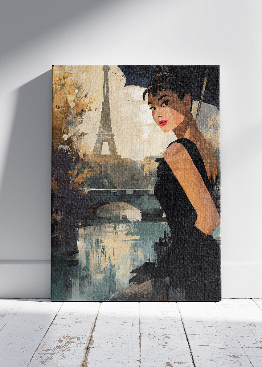Audrey Hepburn Parisian Elegance – Eiffel Tower Vintage Style Wall Art Poster & Canvas Print