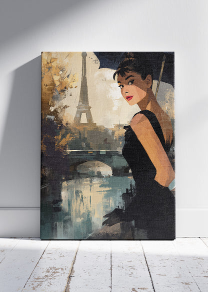 Audrey Hepburn Parisian Elegance – Eiffel Tower Vintage Style Wall Art Poster & Canvas Print