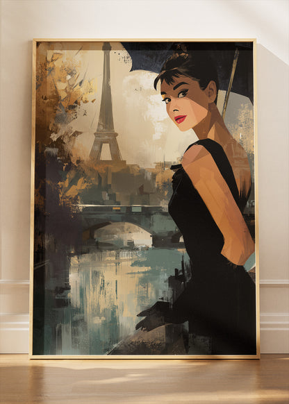 Audrey Hepburn Parisian Elegance – Eiffel Tower Vintage Style Wall Art Poster & Canvas Print