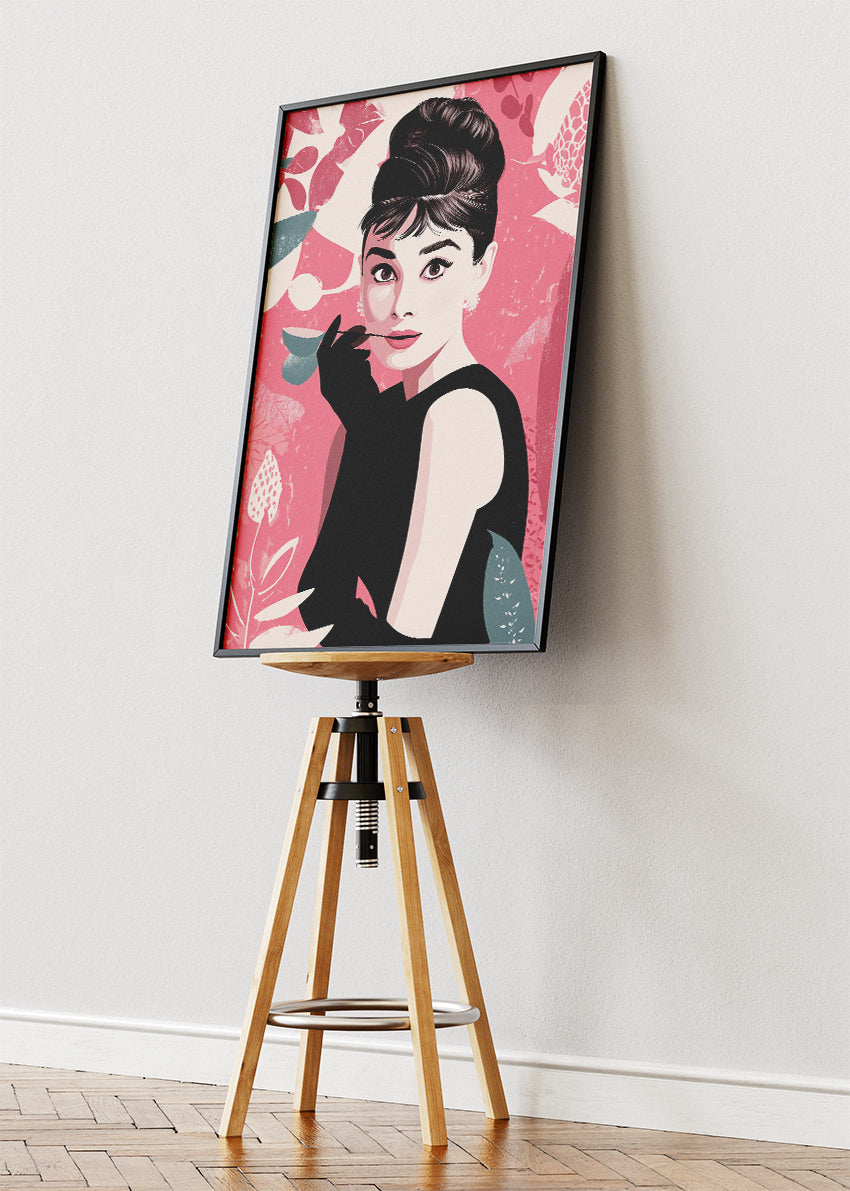 Audrey Hepburn Pink Pop Art Portrait Wall Art Poster & Canvas