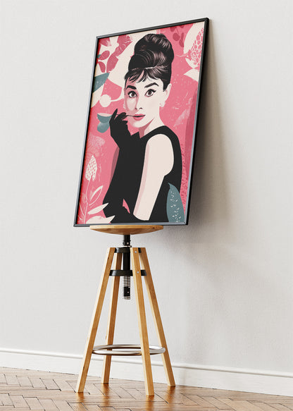Audrey Hepburn Pink Pop Art Portrait Wall Art Poster & Canvas