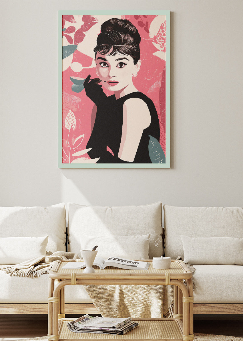 Audrey Hepburn Pink Pop Art Portrait Wall Art Poster & Canvas