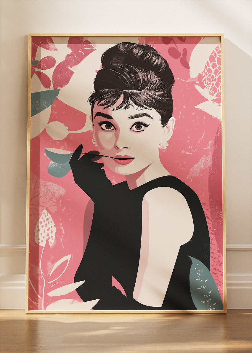 Audrey Hepburn Pink Pop Art Portrait Wall Art Poster & Canvas