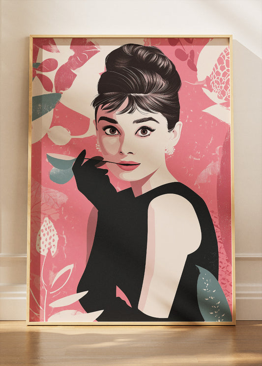Audrey Hepburn Pink Pop Art Portrait Wall Art Poster & Canvas