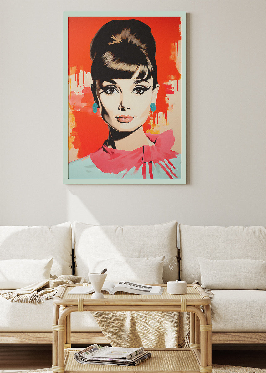 Audrey Hepburn Pop Art Portrait Wall Art Poster & Canvas Print – Modern Fashion Icon Illustration
