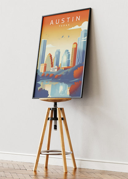 Austin Texas Skyline Poster & Canvas Print – Retro Cityscape Wall Art