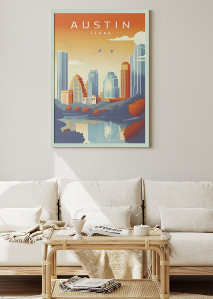 Austin Texas Skyline Poster & Canvas Print – Retro Cityscape Wall Art