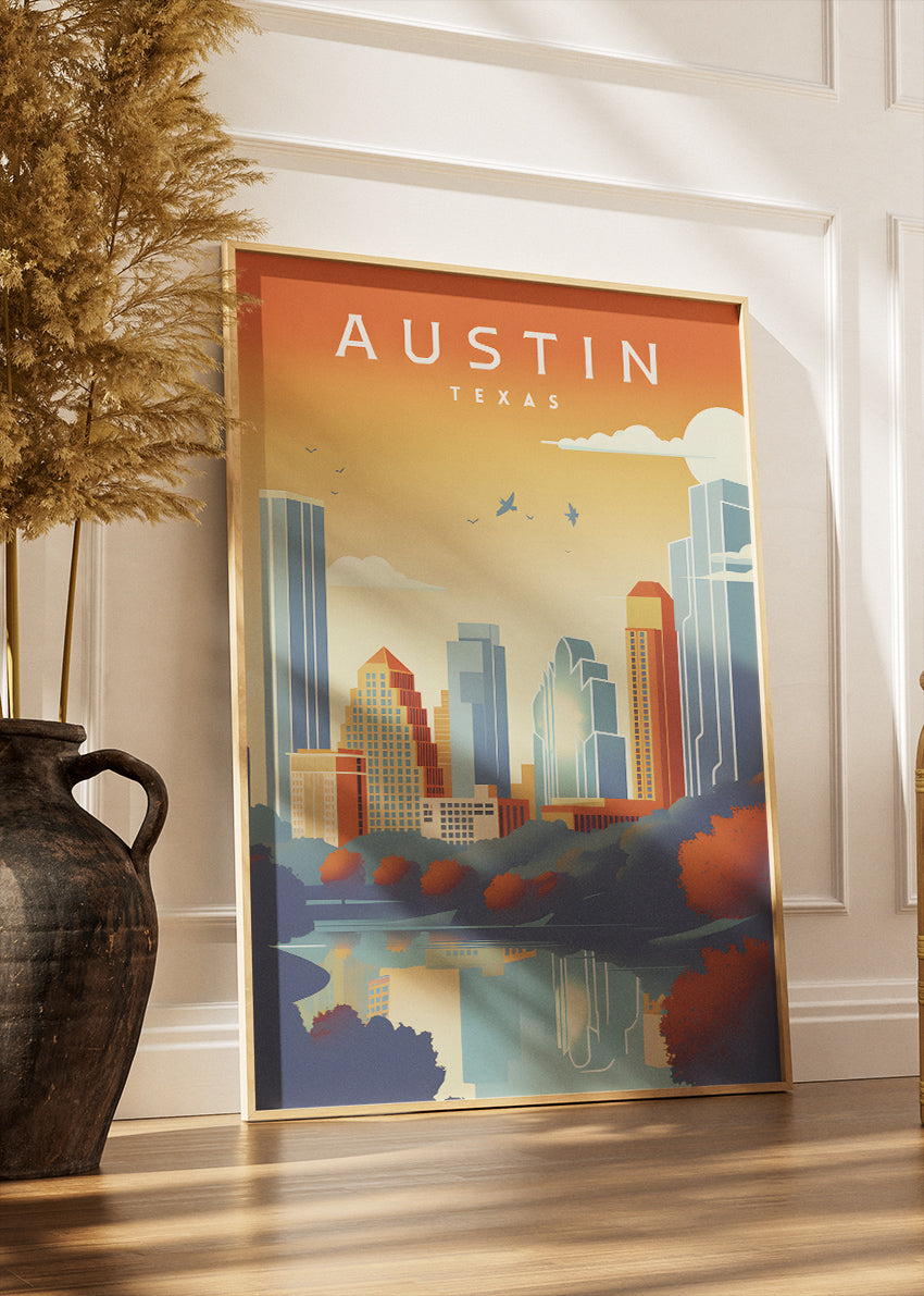 Austin Texas Skyline Poster & Canvas Print – Retro Cityscape Wall Art