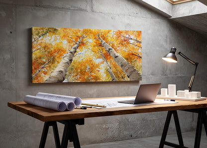 Autumn Birch Trees Canvas Wall Art – Golden Fall Forest Single & 3 Panel Canvas