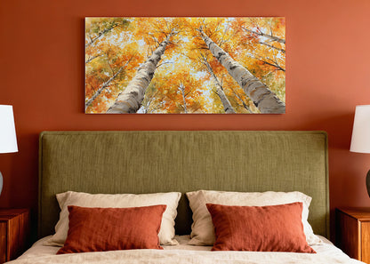 Autumn Birch Trees Canvas Wall Art – Golden Fall Forest Single & 3 Panel Canvas