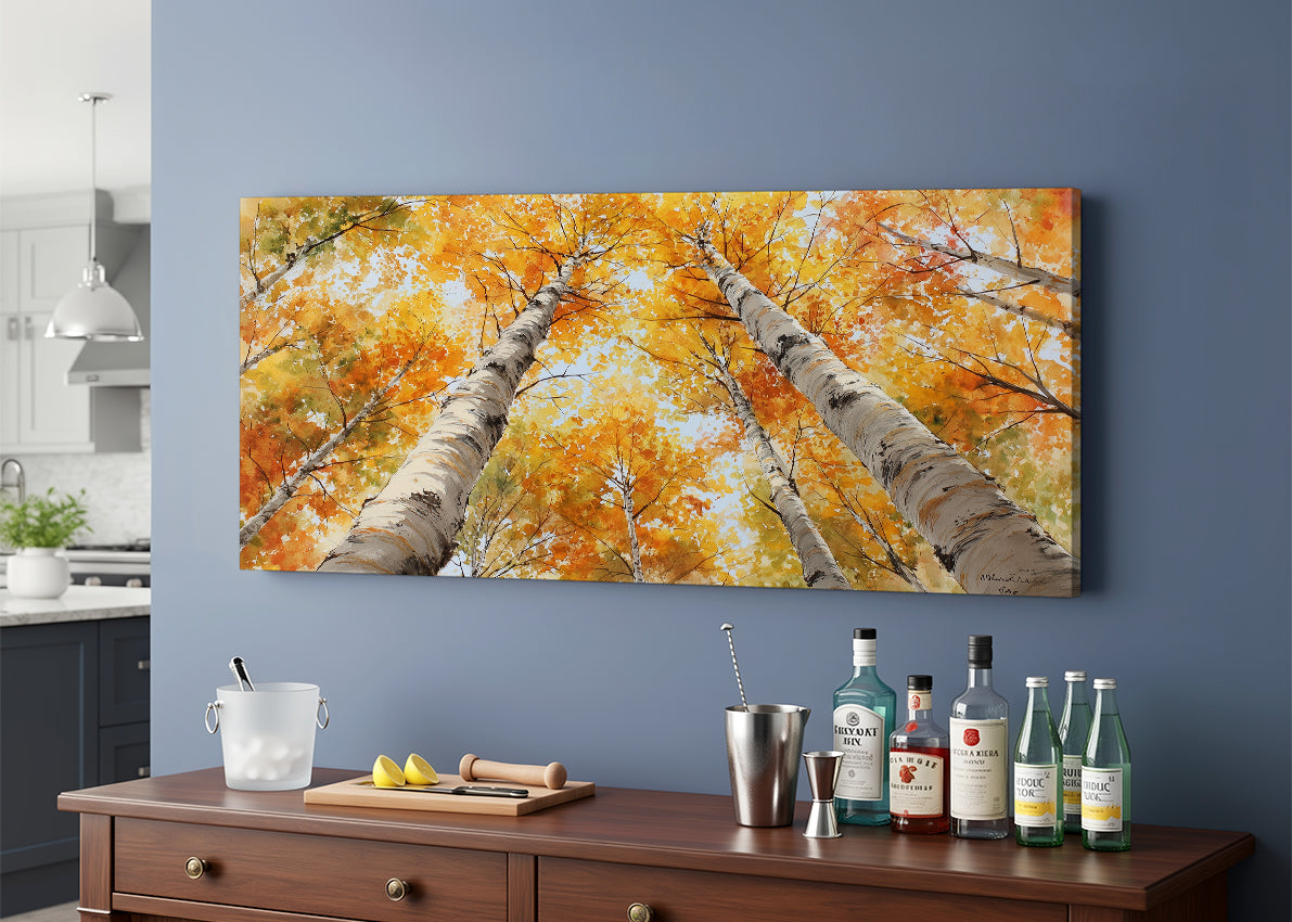 Autumn Birch Trees Canvas Wall Art – Golden Fall Forest Single & 3 Panel Canvas