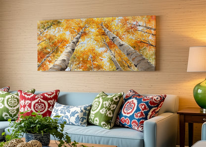 Autumn Birch Trees Canvas Wall Art – Golden Fall Forest Single & 3 Panel Canvas