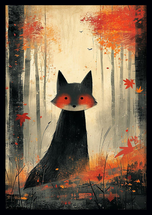 Autumn Forest Fox Illustration Canvas Print & Poster – T585 – AiPrintLab
