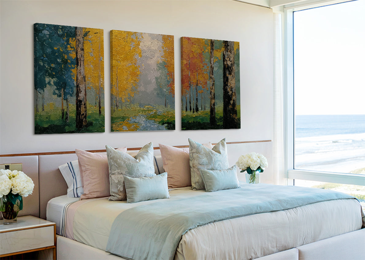 Autumn Forest Path Canvas Wall Art – Single & 3 Panel Split – AI PRINT LAB