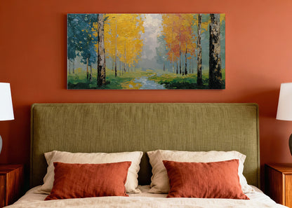 Autumn Forest Path Canvas Wall Art – Single & 3 Panel Split – AI PRINT LAB