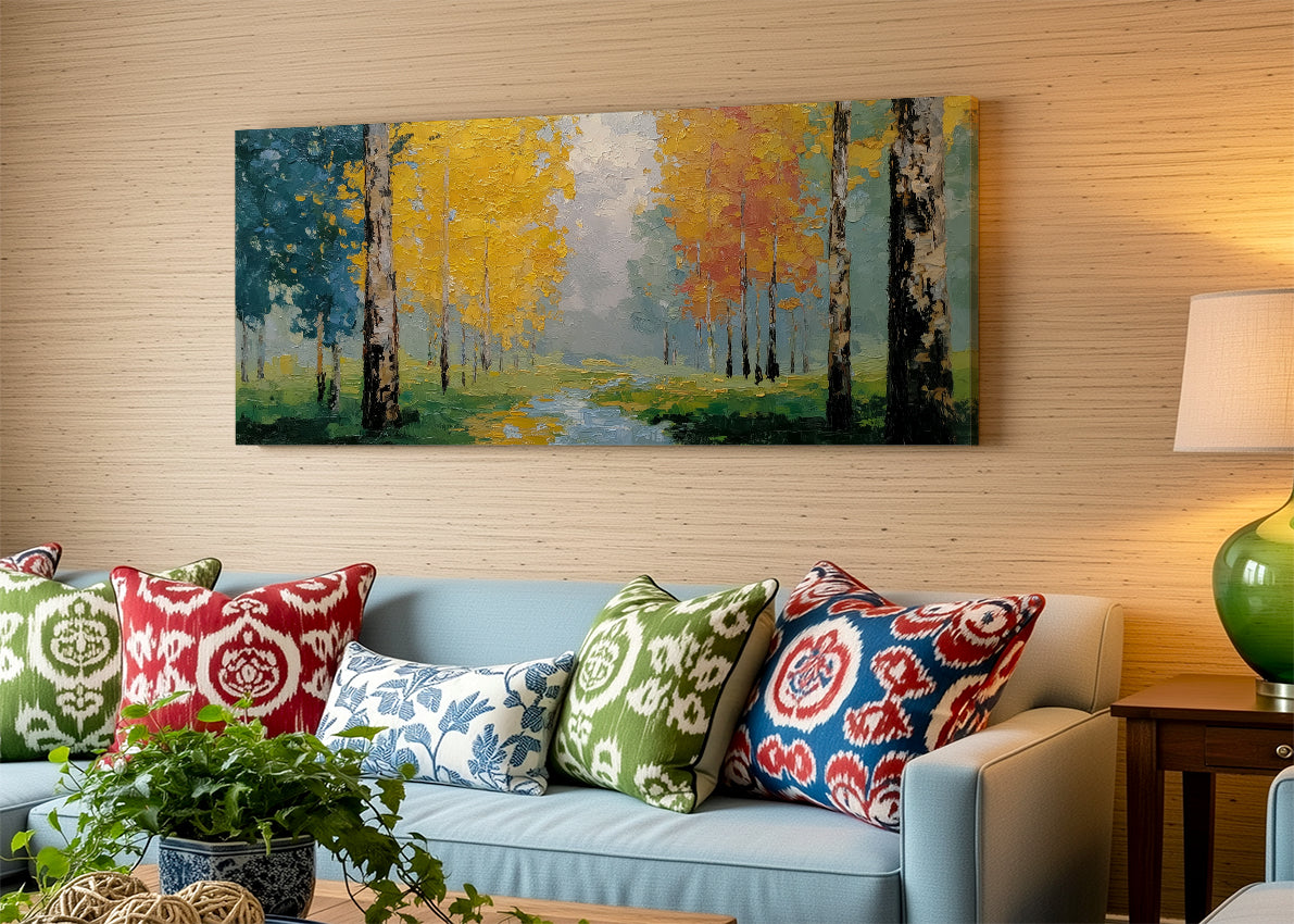 Autumn Forest Path Canvas Wall Art – Single & 3 Panel Split – AI PRINT LAB