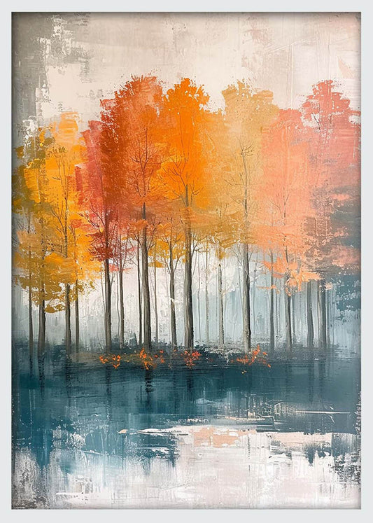 Autumn Forest Reflection – Colorful Tree Line Canvas & Poster Wall Art – T1273 – AiPrintLab