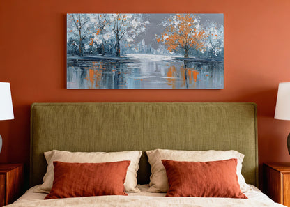 Autumn Lake Reflection Canvas Wall Art – Modern Abstract Tree Landscape – Single & 3 Panel Canvas – AI PRINT LAB