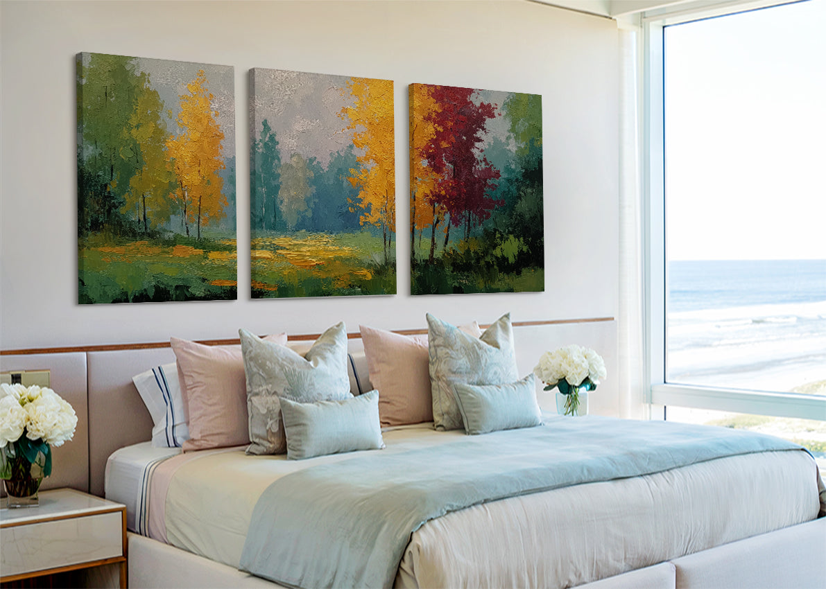 Autumn Meadow Forest Canvas Wall Art – Single & 3 Panel Split – AI PRINT LAB