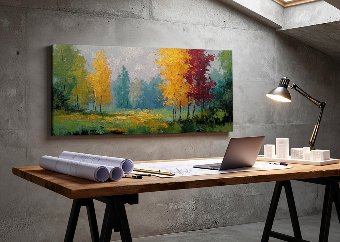Autumn Meadow Forest Canvas Wall Art – Single & 3 Panel Split – AI PRINT LAB