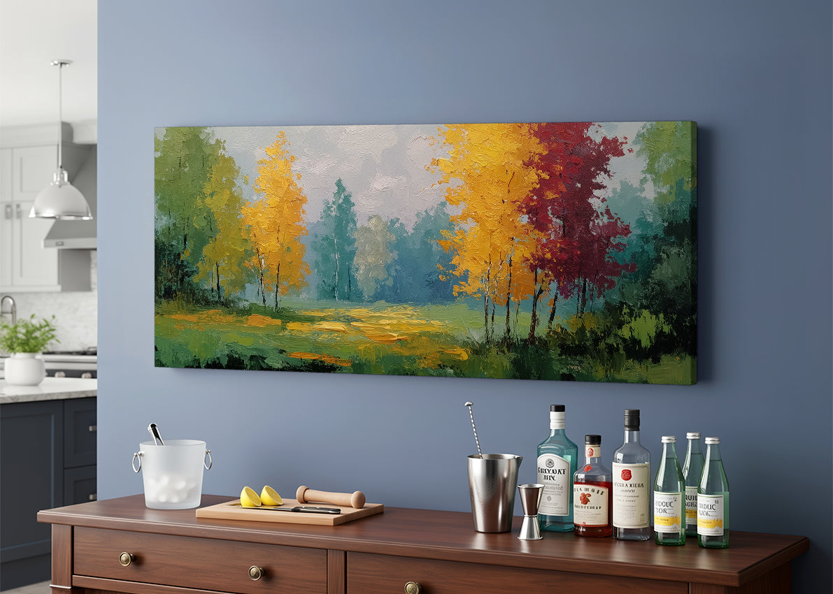 Autumn Meadow Forest Canvas Wall Art – Single & 3 Panel Split – AI PRINT LAB