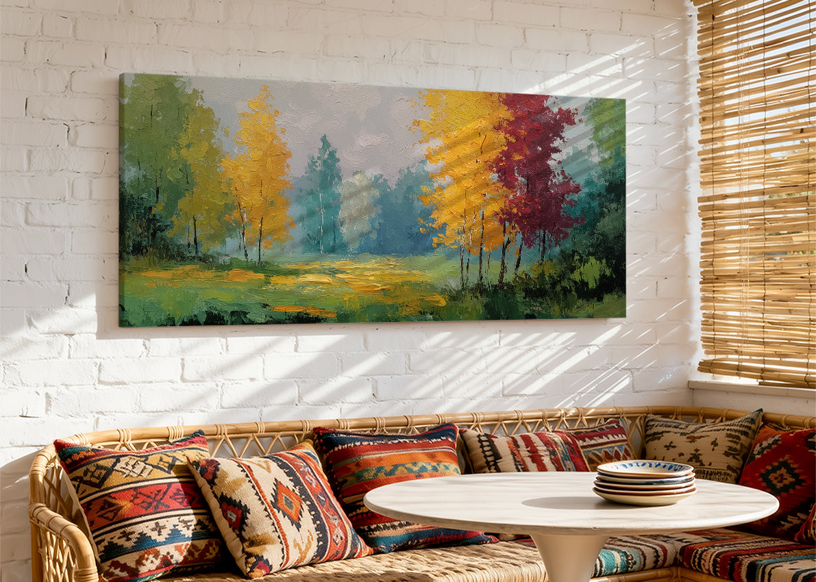 Autumn Meadow Forest Canvas Wall Art – Single & 3 Panel Split – AI PRINT LAB