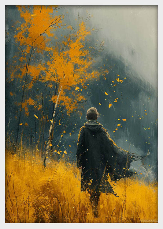 Autumn Wanderer Canvas Wall Art & Poster Print | Fantasy Forest Scene with Yellow Leaves – T1360 – Aiprintlab