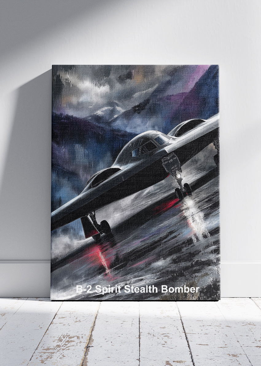 B-2 Spirit Stealth Bomber Canvas Print – Dark Atmospheric Aviation Art
