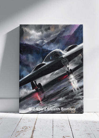 B-2 Spirit Stealth Bomber Canvas Print – Dark Atmospheric Aviation Art