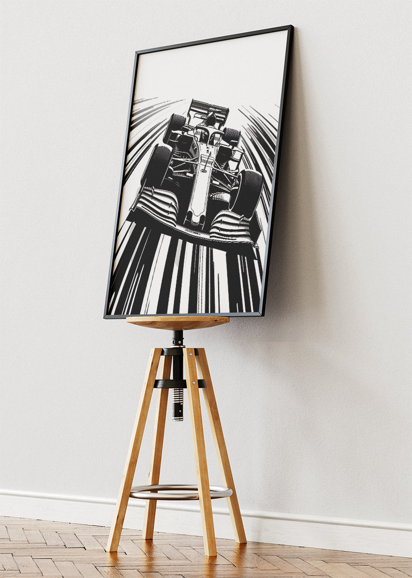 Formula One Monochrome Poster & Canvas Print | Minimal Black & White Motorsport Wall Art