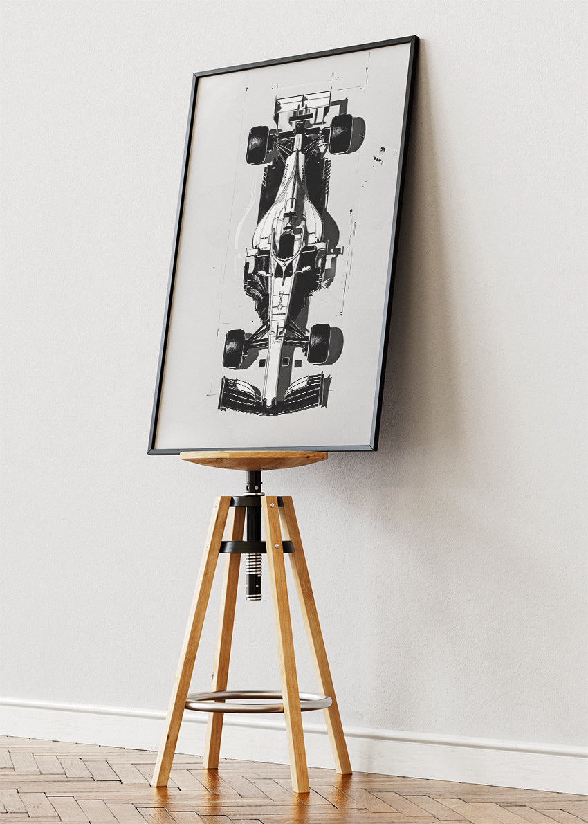 Formula 1 Minimalist Car Blueprint Poster & Canvas Print | Modern Motorsport Wall Art