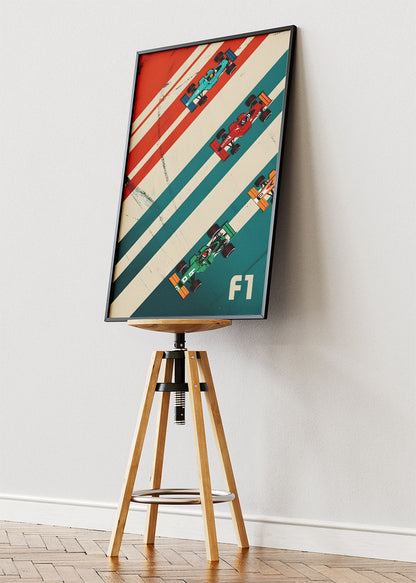 Retro Formula 1 Wall Art Poster & Canvas | Minimalist Top View F1 Racing Print