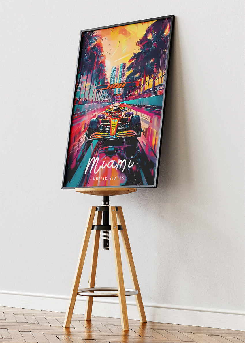 Miami Formula One Night Race Poster & Canvas | Neon Motorsport Wall Art