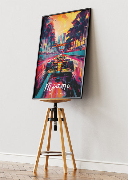 Miami Formula One Night Race Poster & Canvas | Neon Motorsport Wall Art