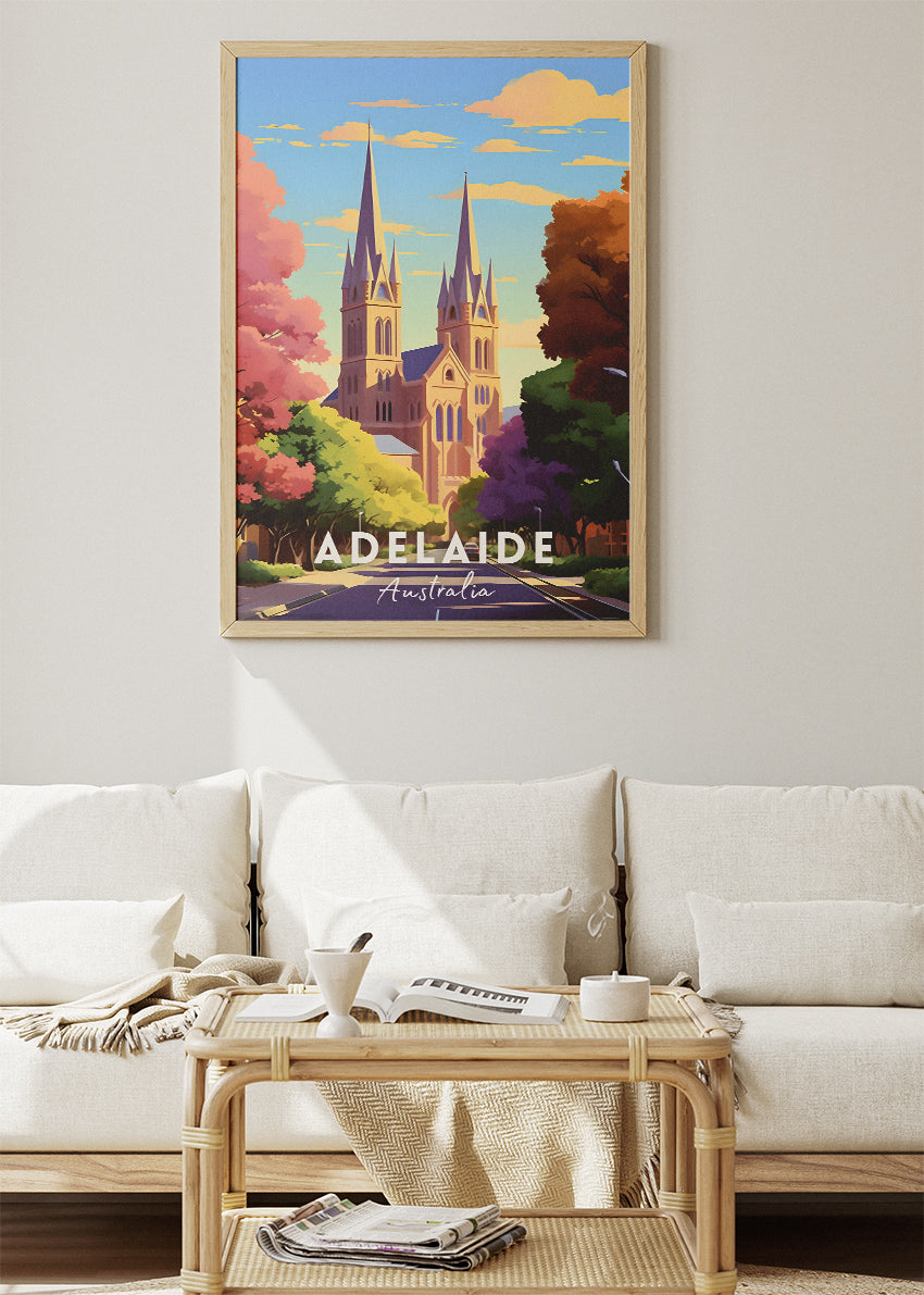 Adelaide Cathedral Illustration Poster & Canvas Wall Art – AIPRINTLAB