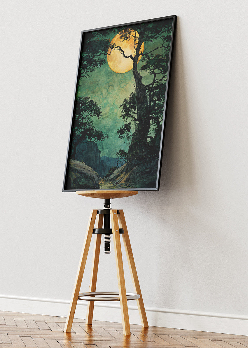 Moonlit Forest Valley Landscape Canvas & Poster Print – AI PRINT LAB